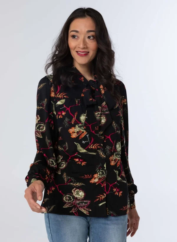 Co-Ord Sets>Norah Blouse Botanisch Zwart