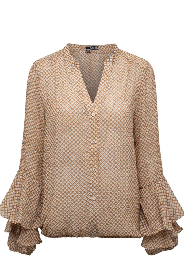 Blouses>Norah Blouse Bruin Blauw Geruit Beige