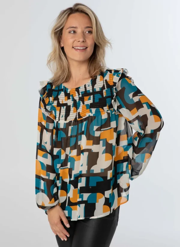 Blouses>Norah Blouse Geel Blauw