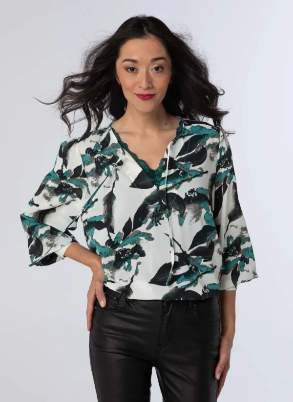 Blouses>Norah Blouse Wit Groen