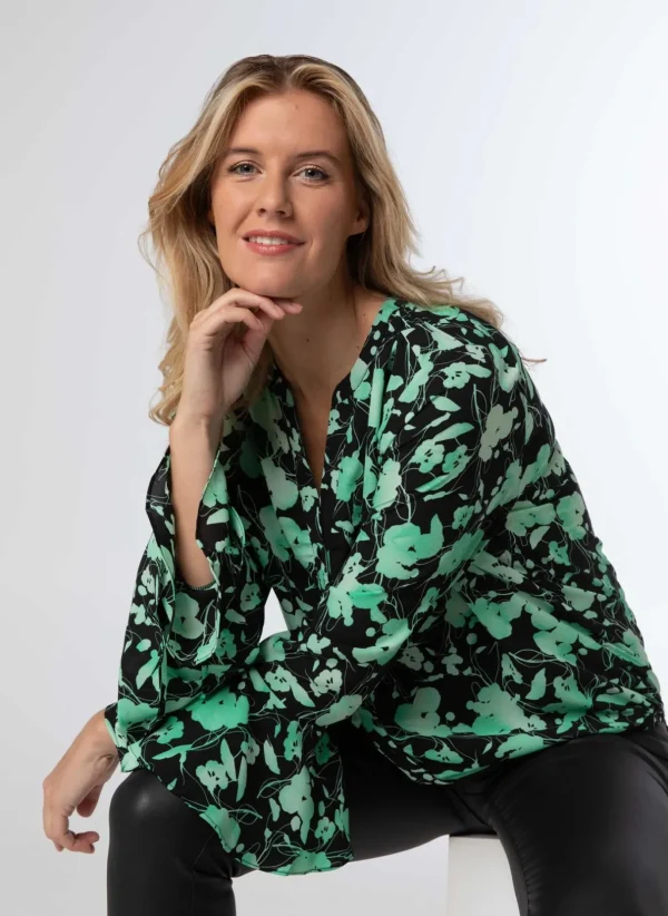 Blouses>Norah Blouse Zwart Groen